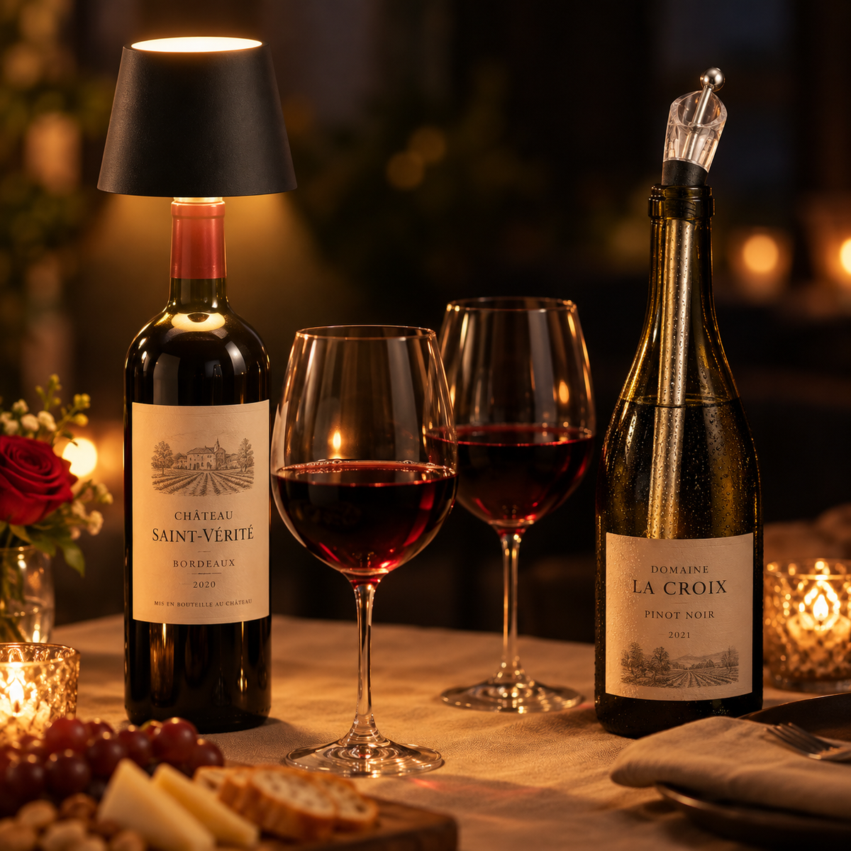 Pack Ambiente y Vino en una mesa de cena
